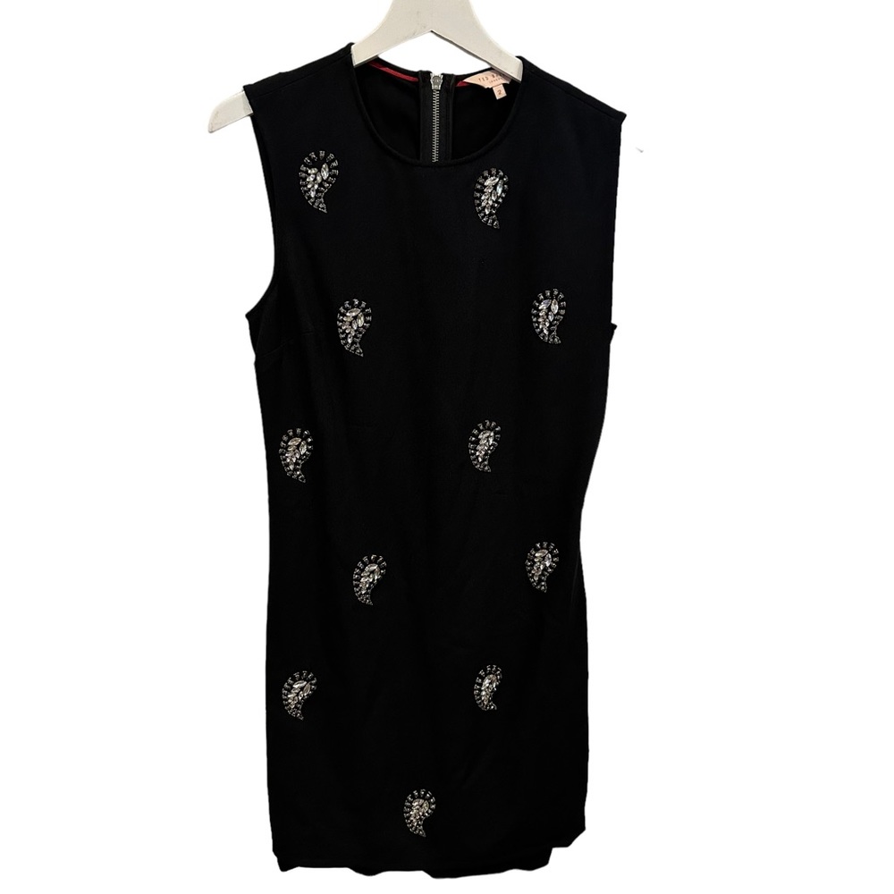 TED‎ BAKER black paisley crystal embellished tunic shift dress bodycon party 2 - Picture 4 of 8